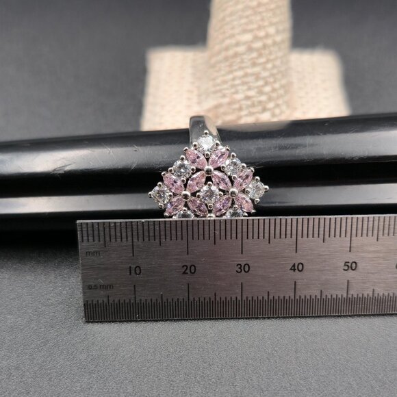 Size 11.75 Sterling Silver Pink And Clear Cubic Zirconia Gems Ring A6450 - Picture 8 of 9